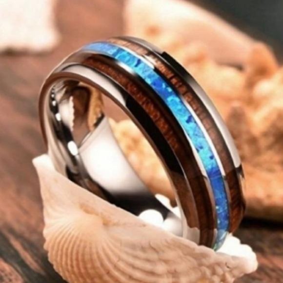UNISEX TUNGSTEN HAWAIIAN KOA WOOD ABALONE RING - Picture 7 of 7